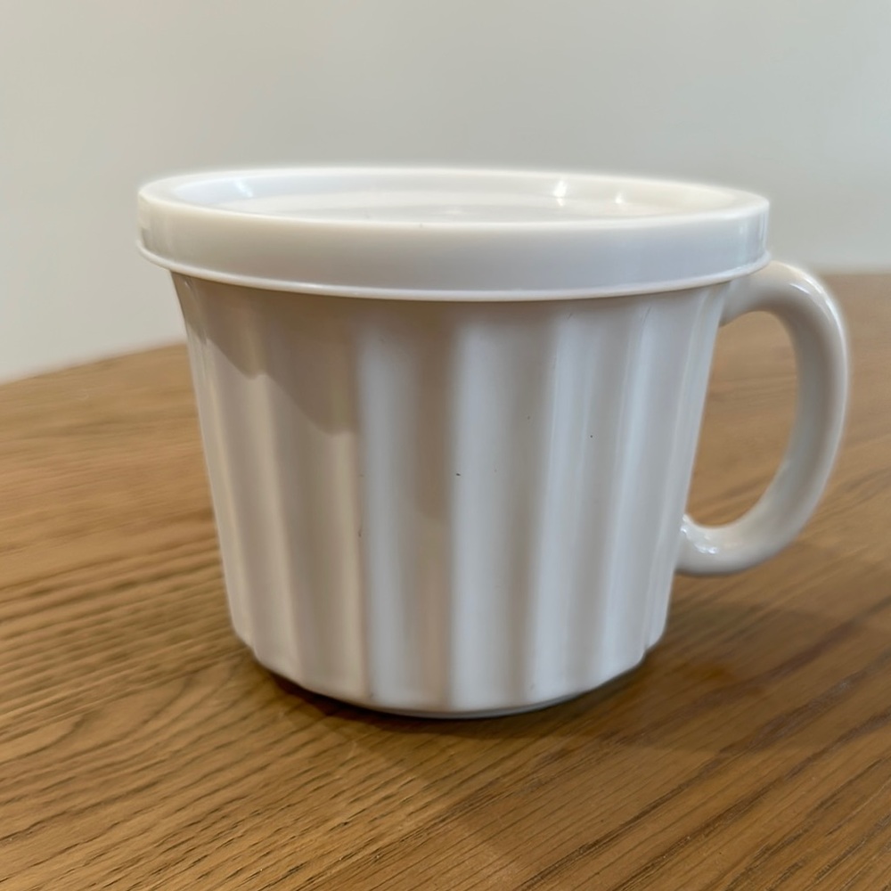 White Ceramic Mug with plastic lid